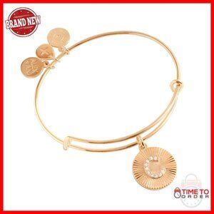 Nickel-Free Brass Bangle Bracelet with Pavé Crystal Initial Charm